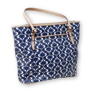 Coach Peyton Dream Tote Bag in Blue and White Signature Coated Canvas.
